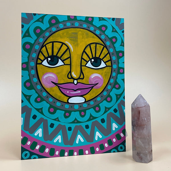 March Sun Mandala Painting on Panel - 6 x 8