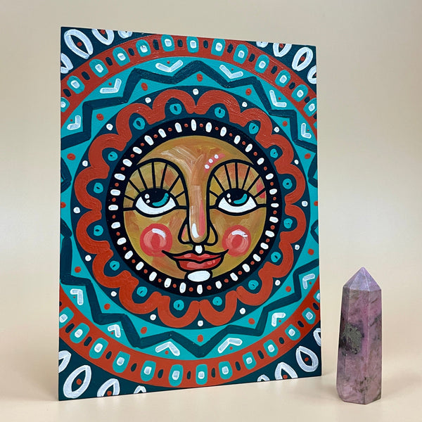 July Sun Mandala Painting on Panel - 6 x 8